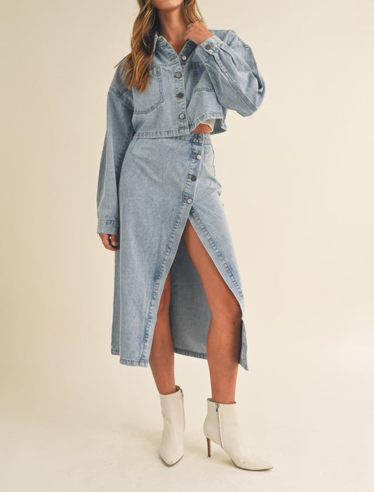 JoJo Denim Jacket and Midi Skirt Set